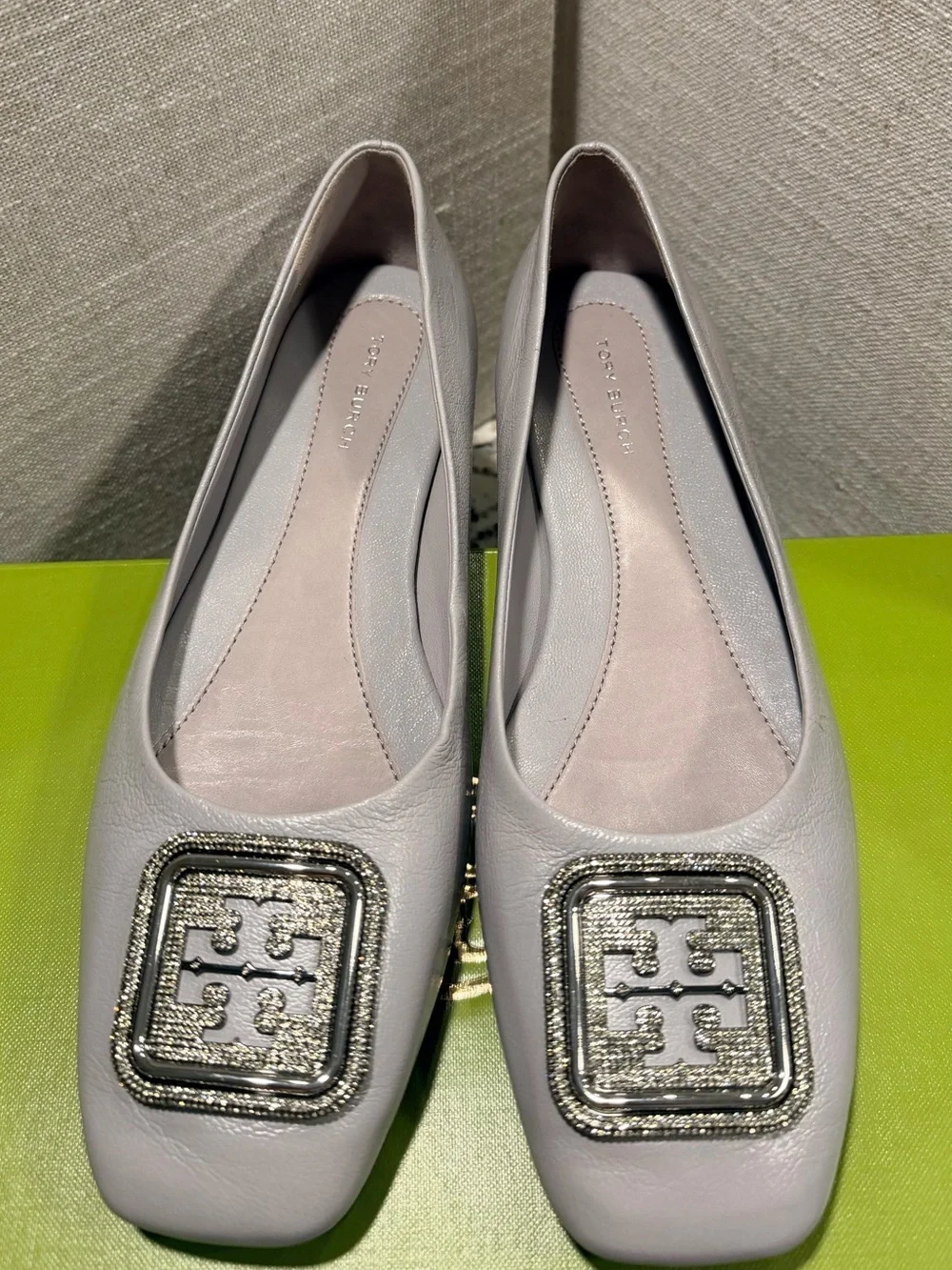 Tory Burch Leather Crystal Embellished Square Toe Ballet Flats (NIB w/ Dust Bag)